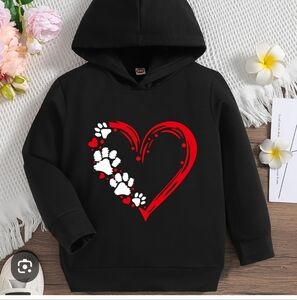 Plus Size Black Hoodie with Red Heart and Paw Print Design